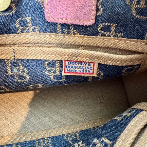 Rare Y2K Dooney & Bourke Pink & Denim Monogram Crossbody Bag w/ Tassels - Picture 6 of 6